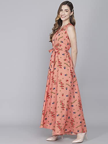 Image of Rudraaksha Women's Printed Maxi Dress Sleeveless Fit & Flare Long Dress || Western Dress for Women || Stylish Maxi Dress Dress || Summer Dress || Boho Printed Dress for Women