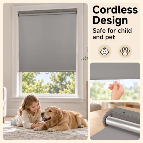 HESTIA No Drill Cordless Blackout Roller Shades Screwless Waterproof Shower Window Blinds, Auto-Retraction Easy Install Blind for Bathroom/Kitchen/Office/Exterior, Grey, 58" W x 72" H by HESTIA - Image 5