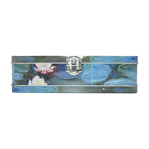 Image of DAHO Metal Storage Box with Hinge for Office, School, Home, Makeup, Arts & Crafts and Accessories (Water Lilies)