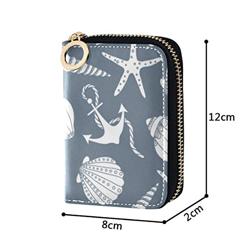 MOYYO RFID Credit Card Holder Case Marine Seashell Anchor Leather Printed Zipper Card Case Wallet for Women Girls4