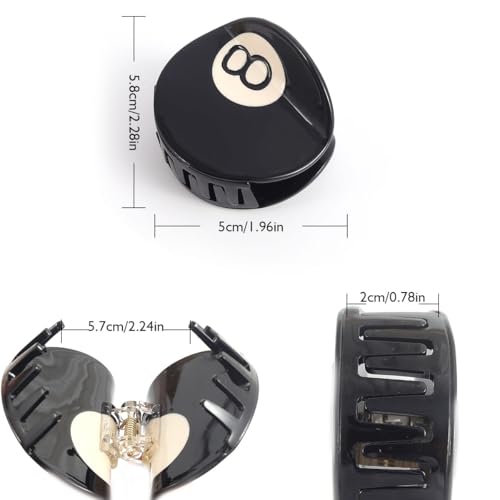 Black 8 Ball Golf Club Hair Claw Clip for Women, 5.4cm/2.12 inches, Acetate Hair Claw 2Piece