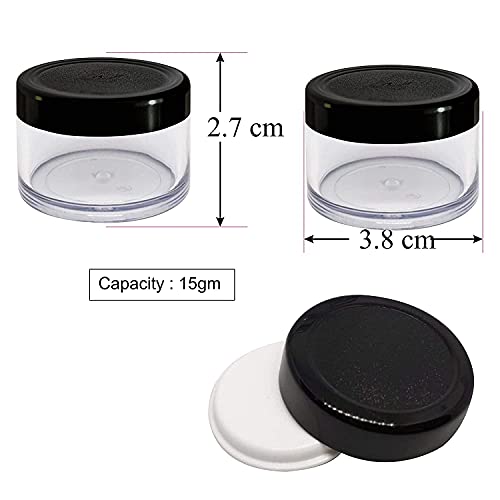 Image of Zenvista Meditech Acrylic Shan Transparent Cosmetics Container With Black Lid For Creams, Lip Balm, Body Butter, Diy, 15 G - Pack Of 5