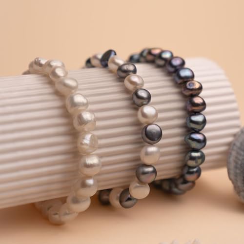 Image of Secret & You Woman Bracelet with White or Colorful Baroque Freshwater Cultured Pearls - 8-9 mm -18 cm Elasticated Band