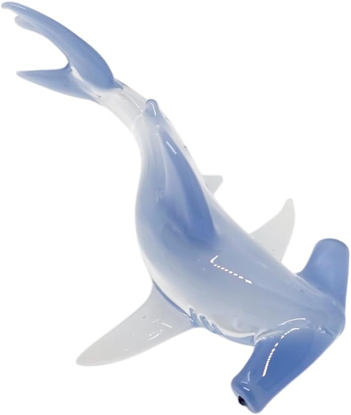 3" Light Blue Clear Hammerhead Shark Fish Blown Glass Figurine Hand-Blown Statue Tabletop Decoration Unique Collectible for Adult Collectors Handcrafted Elegant Home Room Decor image 4