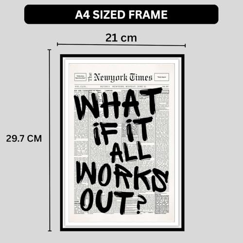 Image of Minimalist Motivational Quote Premium A4 Wall Frame | inchWhat If It All Works Out inch Emotionally Calming Aesthetic Home Decor | Inspirational Modern Wall Art Frame for Bedroom, Living Room, Office & Study