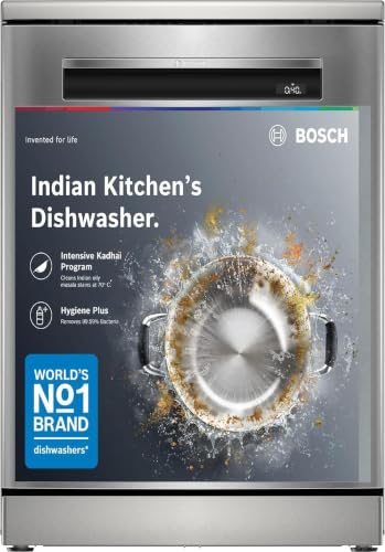 Image of Bosch Series 6 15 Place Settings Free Standing Dishwasher with Zeolith Drying, Home Connect Wi-Fi, Intensive Kadhai Program, EcoSilence Drive, Anti-Fingerprint Finish, SMP6HMI00I, Brushed Steel