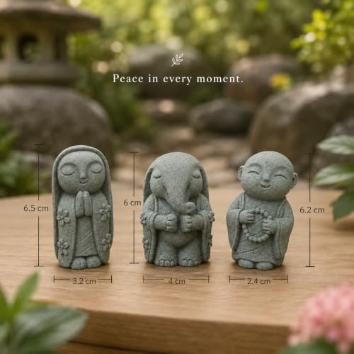 Image of Street27 3Pcs Zen Monk Statue Set, Mini Sandstone Buddha Monk Figurines for Home, Office Desk, Aquarium, Car Dashboard, Meditation Room & Table Decor, Grey