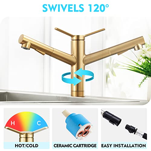Crea Kitchen Faucets, Bar Sink Faucet, Gold Kitchen Sink Faucet Pull Out Brushed Nickel Single Handle Utility Prep Wet Commercial Modern Rv Faucet Low Arc Outdoor Laundry Faucet #TOP2