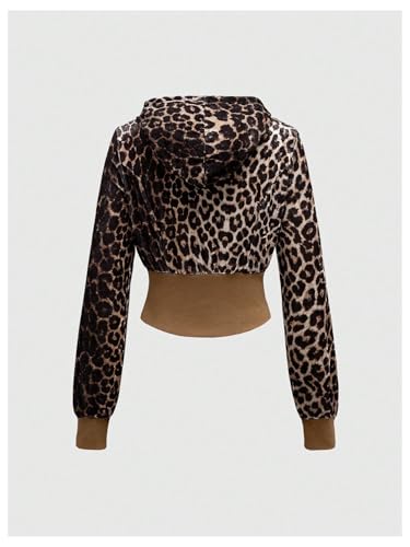 Milumia Women's Leopard Print Rhinestone Decor Zip Up Hoodies Y2k Long Sleeve Jacket2