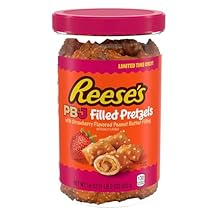 Reeses Filled Pretzels, Peanut Butter and Strawberry Flavored Pretzel Nuggets, Crunchy, Ready to Eat, Sweet and Salty Snack, 18 oz Cannister