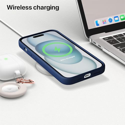 Image of Vaku Luxos Silicone Back Cover Case For iPhone 15 Plus Scratch Resistant Slim Fit Protective Design Military-Grade Protection Support Mag-Safe Wireless Magnetic Charging-Navy Blue