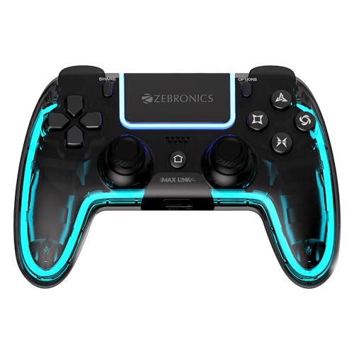 ZEBRONICS MAX LINK PRO, Wireless Controller, Hall Effect, 6 Axis Gyro, Analog Triggers, Touch Pad, Dual Motor Haptics, Macro Buttons, Rechargeable Battery, Supports PS4, PS3, Windows, Android, iOS