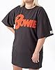 David Bowie Womens T-Shirt Dress | Charcoal Grey with Classic Band Logo Oversized Graphic Tee for Ladies | Rebel Rebel Song Album Outfit | Pop Rock Concert Gig Top | Festival Merchandise Gift #1