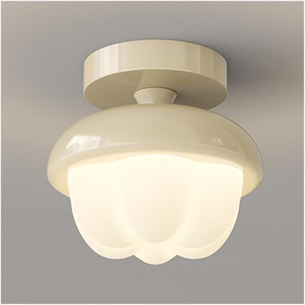 Modern Flush Mount Ceiling Light, 12W LED 3-Color Dimmable Lighting Fixture, Cream Shaped Lamp with Milky White PE Shade for Hallway Balcony Entryway Closet(A)