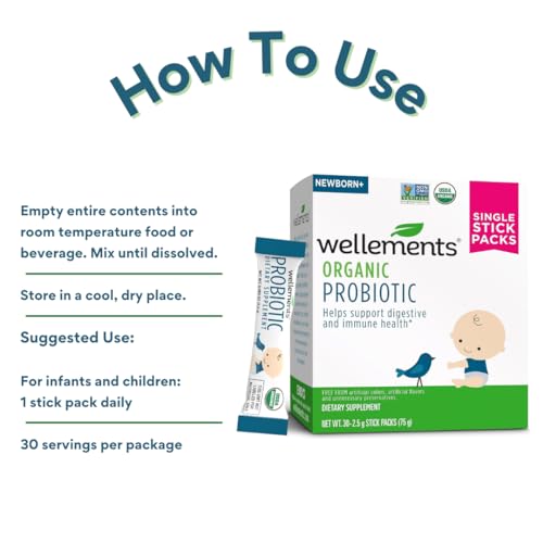 Wellements Organic Probiotic Stick Packs | Supports Digestive and Immune Health for Infants, Babies and Toddlers | Flavorless and Easy to Use | Non-GMO and Top 9 Allergen Free | 30ct - Thumbnail 5