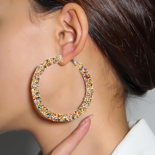 Rhinestone Hoop Earrings for Women Bling Sparkle Dangle Jewelry Statement Accessory Bridal Wedding Party Outfit Elegant Evening Wear Glamorous Birthday Anniversary Presents by ULLKEL - Image 5