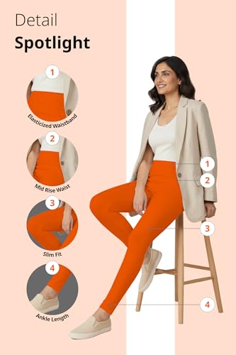 Image of Women's Cotton Lycra Ankle Length Leggings | Regular Rise, Soft 4 Way Stretch Fabric | Casual & Ethnic Wear