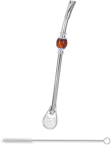 Premium Yerba Mate Bombilla Paja Acero Inoxidable (Marrón)