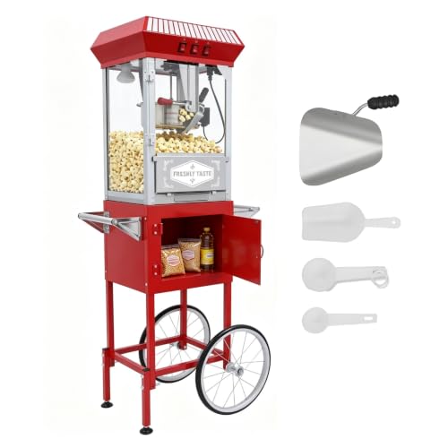 12oz Commercial Popcorn Machine with Cart, Red