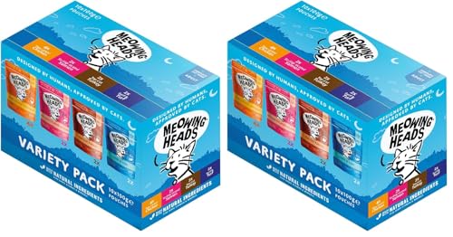 Image of Meowing Heads Wet Cat Food - Variety Pack - 93% Natural Turkey, Chicken, Beef & Fish Pouches with No Artificial Flavours, Grain-Free Recipe (10 x 100g) (Pack of 2)