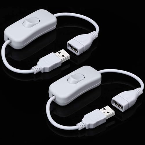 Greluma 2 Stk DC-USB-Kabel (Stecker auf Buchse) mit Ein-/Aus-Schalter &ndash; wei&szlig;e Farbe, USB-Verl&auml;ngerungs-Inline-Wippschalter f&uuml;r Fahrrekorder, LED-Schreibtischlampe, USB-L&uuml;fter, LED-Streifen
