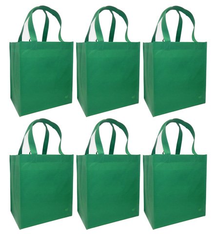 CYMA Reusable Grocery Totes, 6 Pack (Kelley Green)