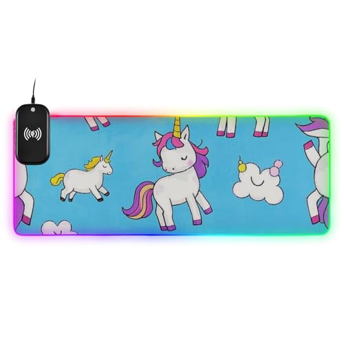 Grand tapis de souris géant bleu licorne 90x41 cm pour bureau