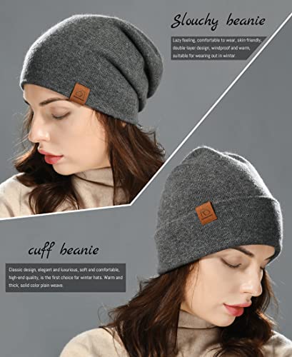 Jaxmonoy Wool Cashmere Slouchy Knit Beanies Winter Hats For Women Men Soft Warm Double Layer Reversible Slouch Cuffed Skull Beanie Cap - Dark Grey #TOP5