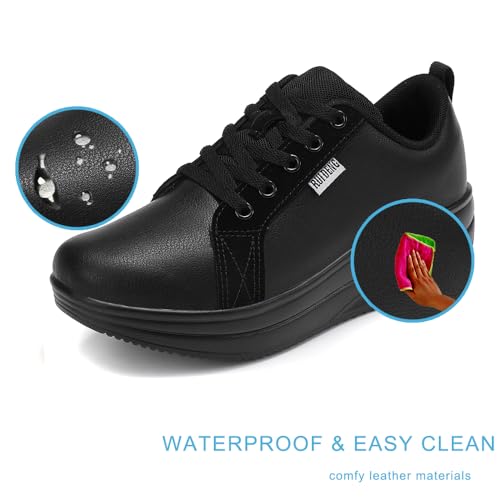 Image of RUIDENG Platform Sneakers for Women Walking All Day | Slip Resistant Work Shoes for Women Comfortable | 2 Inch Thick Wedge Rocker Bottom