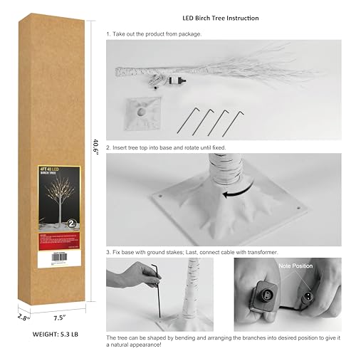 Image of LIGHTSHARE 4 Feet 48L LED Birch Tree Lights, Pack of 2, Warm White, for Holiday Party and Christmas Decoration, Indoor and Outdoor Use