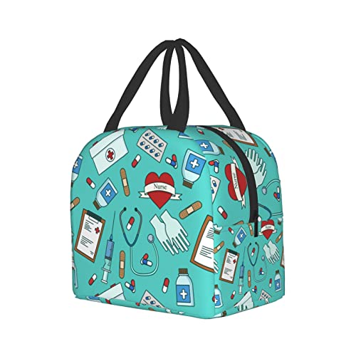 Nurse Medical Theme Insulated Kids Lunch Bag,Nurses Day Gifts Reusable Cooler Lunch Tote for Men & Women Girls Camping/Hiking/Picnic/Beach/Travel - Image 4