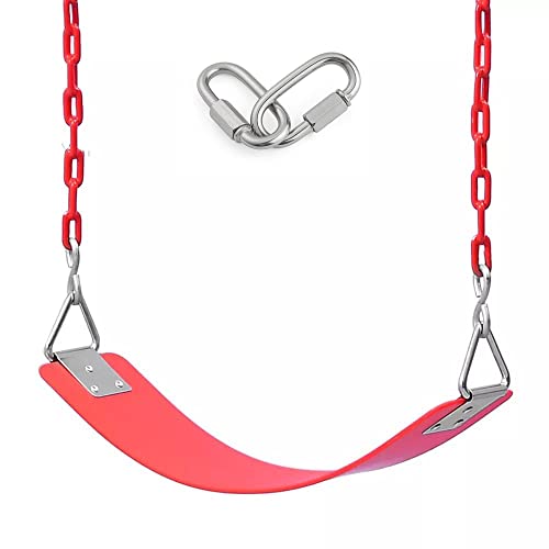 Image of REZNOR Heavy Duty Flexible Swing Seat with Metal Triangle Ring, 60 inch Anti-Rust Chain Set for Kids & Adults, Playground, Jungle & Gym, Red