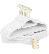 Sishynio Velvet Hangers 30 Pack with Gold Hooks, Non-Slip Slim Felt Hanger for Clothes, Heavy Dut...