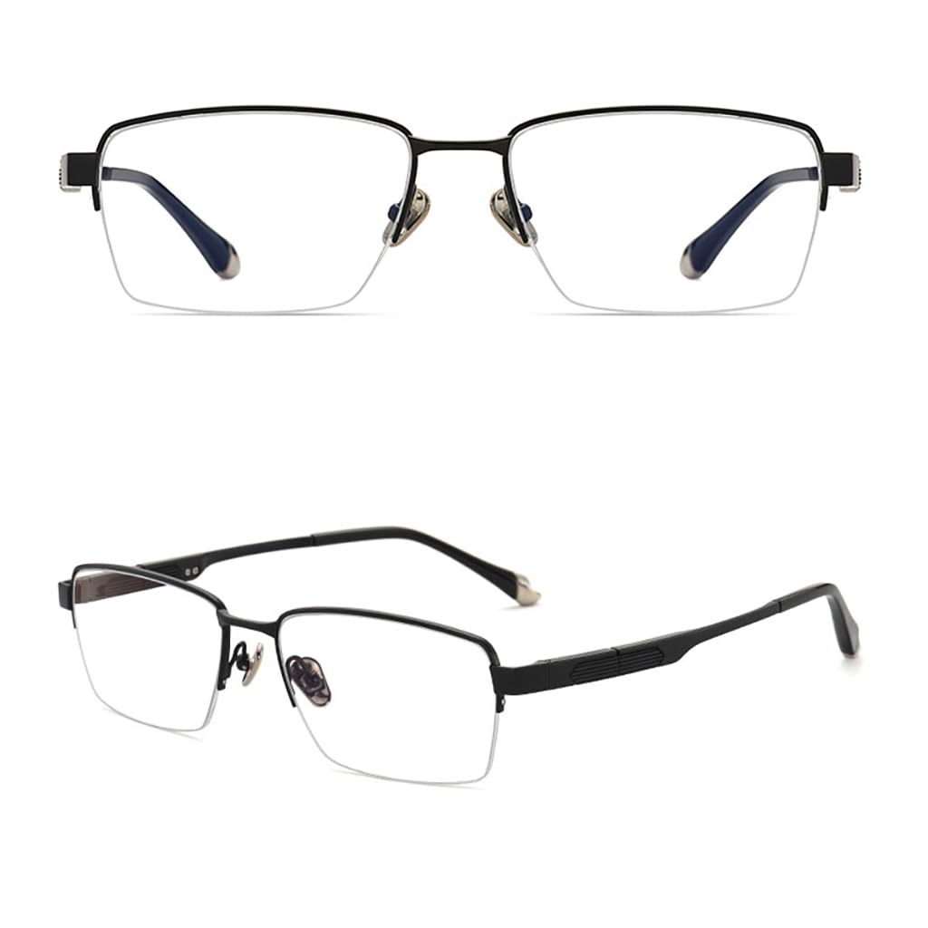 JIETIAN Męskie okulary z czystego tytanu z funkcją Smart Zoom, blokujące niebieskie światło soczewki asferyczne z żywicy HD ultralekka oprawka okularów do czytania,Black,+1.75