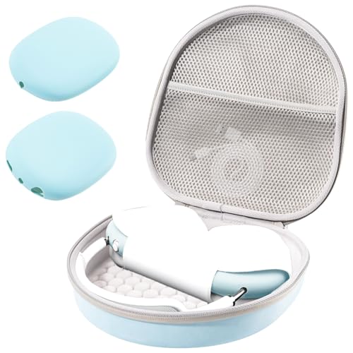ProCase Twarde etui na nowe AirPods Max, podróżne etui na słuchawki z silikonową osłoną na słuchawki i kieszenią siatkową, ochronna przenośna torba do przechowywania AirPods Max - jasnoniebieski
