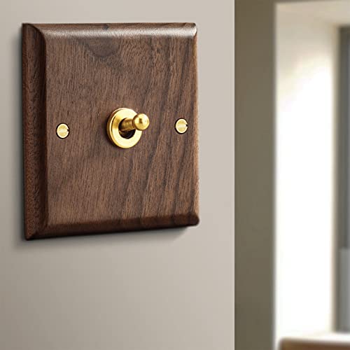 NIZEAMI Retro American Industrial Style Light Switch Socket, Solid Wood Brass Toggle Switch Plate, Antique Home Stay Switch(1) - Image 2