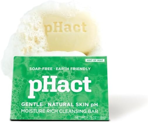 ANDREW LESSMAN pHact Moisture-Rich, Soap-Free Cleansing Bar Hint of Mint. Natural Skin pH. All Skin Types - Even Sensitive Skin. Hypoallergenic. Dermatologist Tested. 6 Pack 4.25 oz each