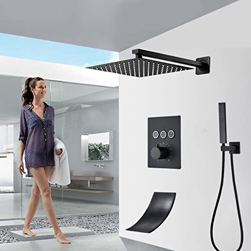 Système de douche thermostatique noir colonne de douche 25 cm et robinet de baignoire