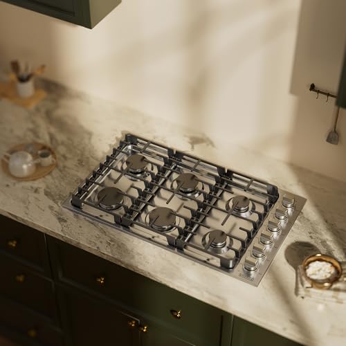 Empava 36 Inch Gas Cooktop with 6 Sealed SABAF Burners, Stainless Steel Built-in Stove Top, LPG/NG Convertible, Auto Electric Pulse Ignition, Flame Failure Protection - Thumbnail 2