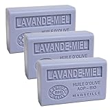Label Provence Nature Savon de Marseille - Nourishing French Soap Made With Pure Organic Olive Oil and Shea Butter - Lavender Honey Fragrance - 125 Gram Bar - Set of 3