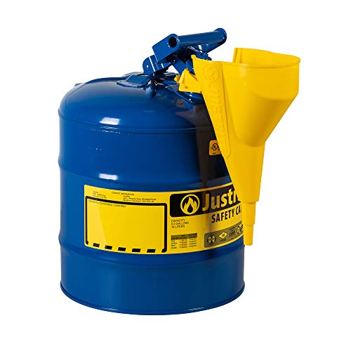 Justrite 7150310 Type I Galvanized Steel Kerosene Safety Can With Funnels Value Packages, 5 Gallon Capacity, Blue #TOP1