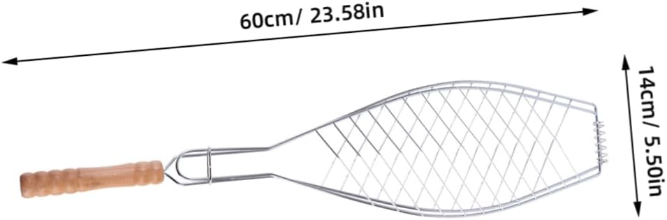 Luxshiny 2 Pcs Iron Grilled Net with Wooden Handle Non Stick Fish Barbecue Basket for Camping and Outdoor Bbq Durable Mesh Clip for Grilling Steaks Sausages Vegetables Picnic Tool