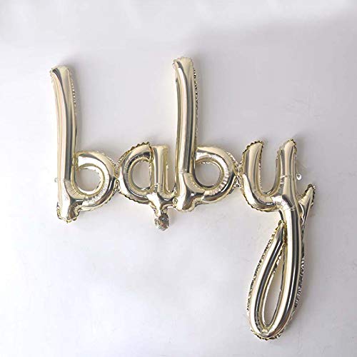 SHENLI Jumbo Baby Letter Balloon Baby Script Balloon Banner Letters 40 Inch White Gold Baby Balloon Large Balloon Letters Combination Alphabet Mylar foil Balloons for Baby Shower Gender Reveal