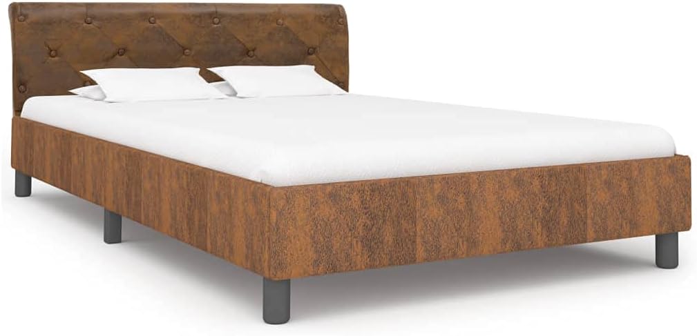 Mogou Estructura de Cama, Somier, Sofá Cama, Mueble Cama, Cama Juvenil, Bases De Cama, Cama Completa,de Piel de Ante Artificial marrón 140x200 cm