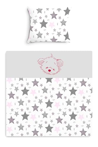 Amilian Baby Bettwäsche Set 2-teilig – 80x80 & 35x40 cm – Kinderwagen, Wiegen, Stubenwagen geeignet – Bettwäsche für Jungen und Mädchen – 100{3c6867bdfc1c2b3739ed833bbddbe15611237f544b6c058f0a0832ae519a9d9e} Baumwolle - Sternschnuppe Rosa/BÄR Amilian Baby Bettwäsche Set 2-teilig – 80x80 & 35x40 cm – Kinderwagen, Wiegen, Stubenwagen geeignet – Bettwäsche für Jungen und Mädchen – 100{3c6867bdfc1c2b3739ed833bbddbe15611237f544b6c058f0a0832ae519a9d9e} Baumwolle - Sternschnuppe Rosa/BÄR