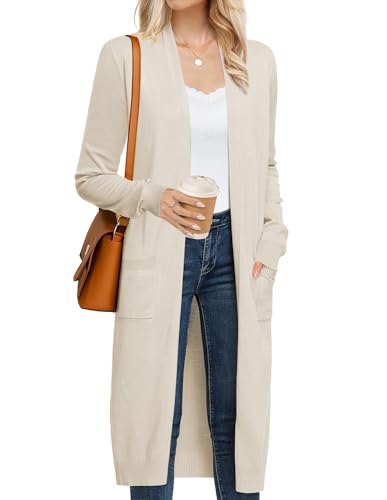 GRACE KARIN Women's 2026 Trendy Long Cardigans Sweater Lightweight Open Front Long Sleeve Maxi Duster Coats Spring Outfits with Pockets Summer Clothing for Women (Beige,S)