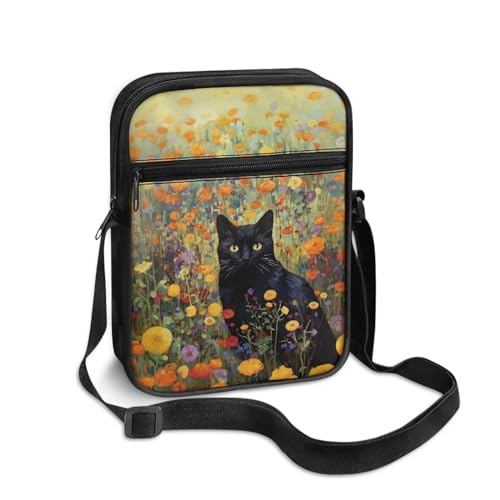 AZULCUSTO Black Cat Small Messenger Bag for Men Women Crossbody