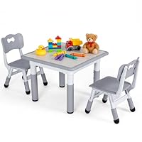 Clevich Kids Table with 2 Chairs, Children's Seating Height Adjustable, Painting Table Chair Set, Children's Furniture for Playroom, Nursery and Study Room, Square Table for Boys & Girls from 3 years