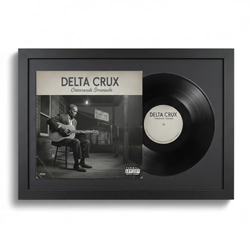 K-Möbel Schallplatten Rahmen Schwarz 40x60cm mit schwarzem Passepartout - Made in Germany - Vinylrahmen aus Echtholz für die Vinyl - UV-geschütztes Passepartout aus 100% Alpha-Zellulose
