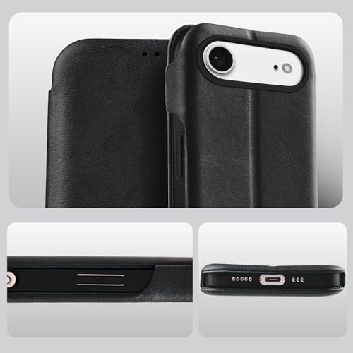 Image of PULOKA Premium Leather Flip Cover Compatible with iPhone 17 AIR - Slim Magnetic Lock Wallet Case with Card Slot, Shockproof TPU Inner, Full Body Protection & Raised Camera Guard (Black)
